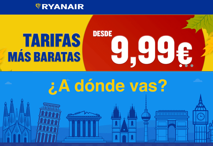 Ryanair lanza una oferta masiva de billetes a 9,99 euros